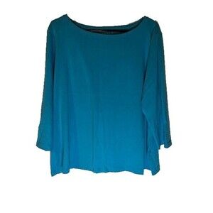 Talbots Top 3X Turquoise Blue Pima Cotton 3/4 Sleeve Boat Neck Normcore Casual
